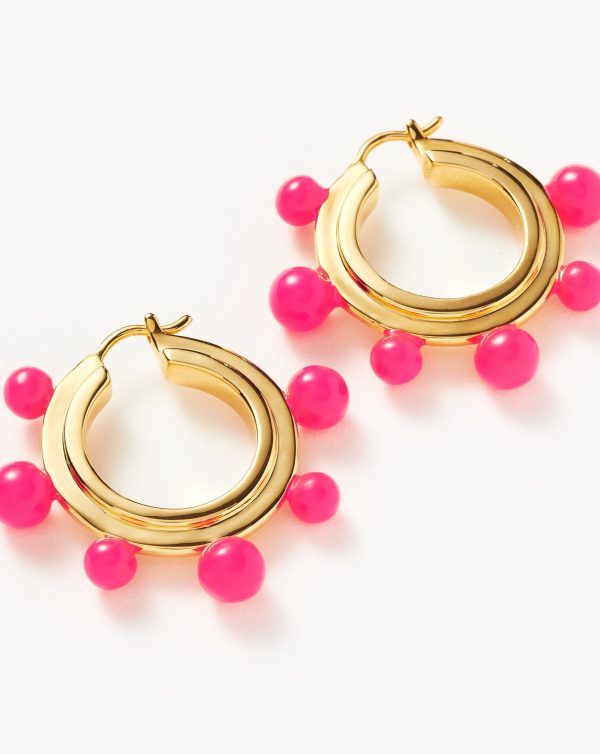 Good Vibes Neon Enamel Sphere Large Hoop Earrings | 18ct Gold Plated Hot Pink For Sale