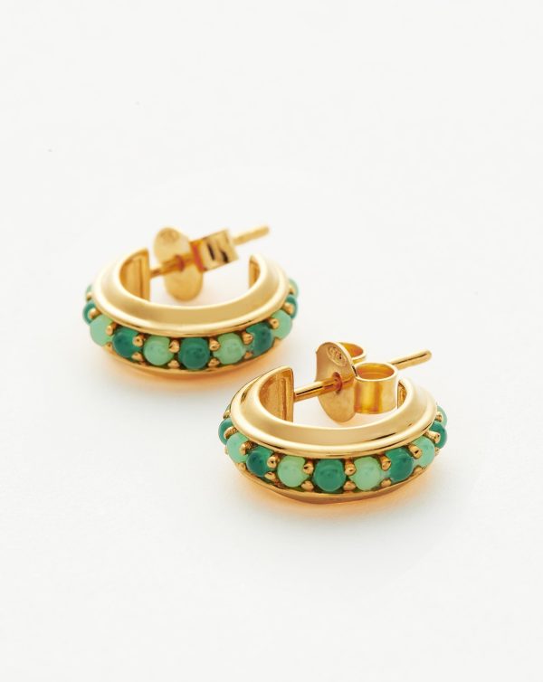 Hot Rox Gemstone Small Hoop Earrings | 18ct Gold Vermeil Green Onyx & Chalcedony Online now