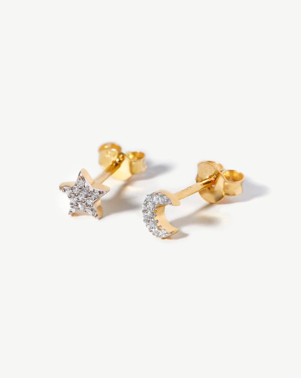 Pave Star Moon Stud Earrings Hot on Sale