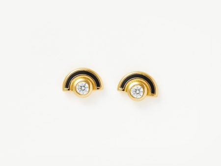 Enamel & Stone Byline Arc Stud Earrings | 18ct Gold Vermeil Cubic Zirconia Online now