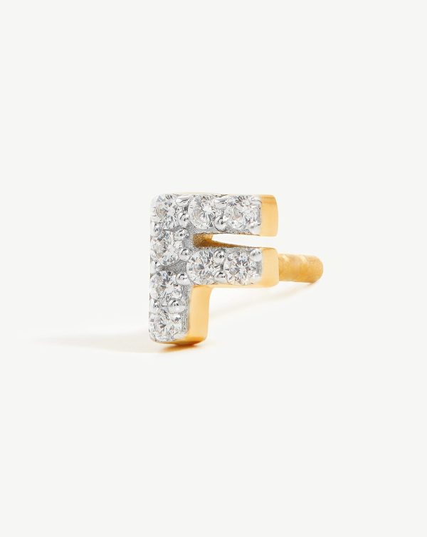 Pave Initial Single Stud Earring - Initial F | 18ct Gold Vermeil Cubic Zirconia Fashion