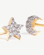 Pave Star Moon Stud Earrings Hot on Sale