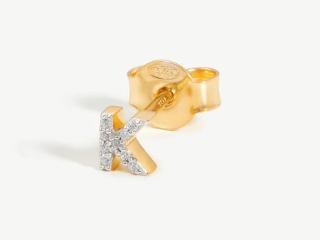 Pave Initial Single Stud Earring - Initial K | 18ct Gold Vermeil Cubic Zirconia Online Hot Sale