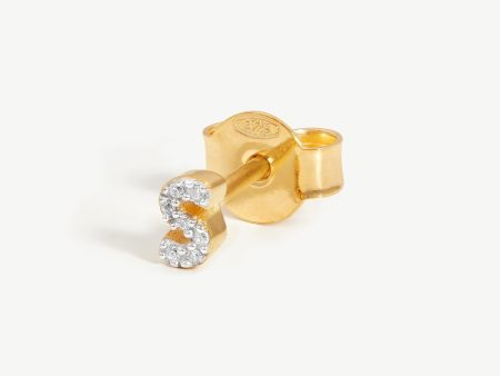 Pave Initial Single Stud Earring - Initial S | 18ct Gold Vermeil Cubic Zirconia Online Sale