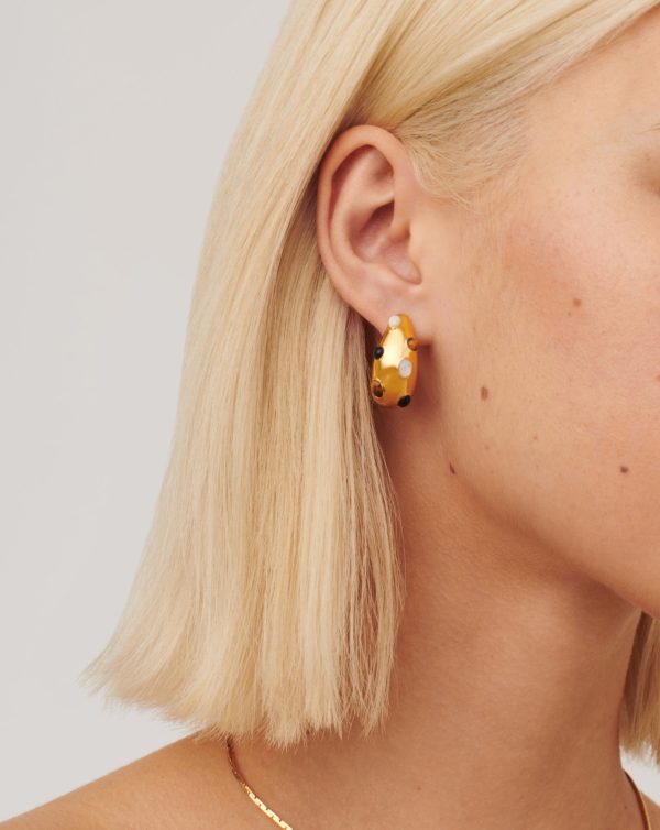 Savi Dome Medium Gemstone Hoop Earrings | 18ct Gold Plated Multi Online Sale