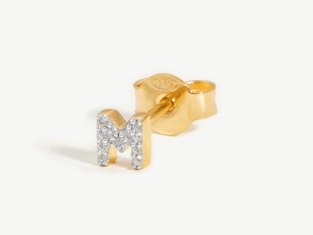 Pave Initial Single Stud Earring - Initial M | 18ct Gold Vermeil Cubic Zirconia Fashion